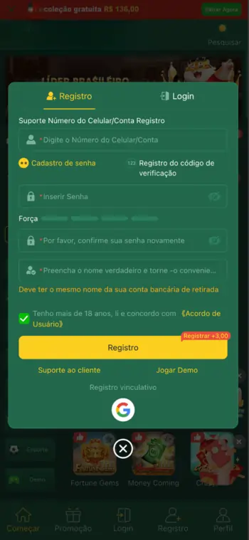 Registro no CC999 Cassino